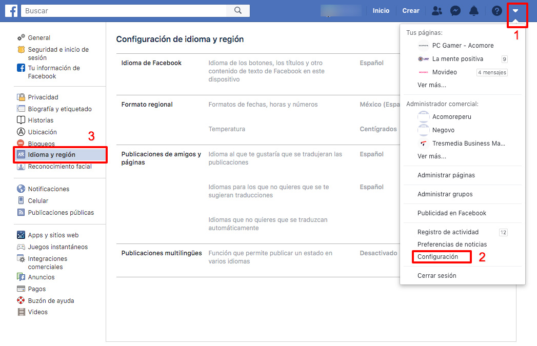 Guía para cambiar la configuración de idioma en Facebook