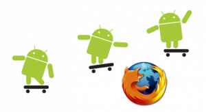 Logos de Android saltando encima de Firefox